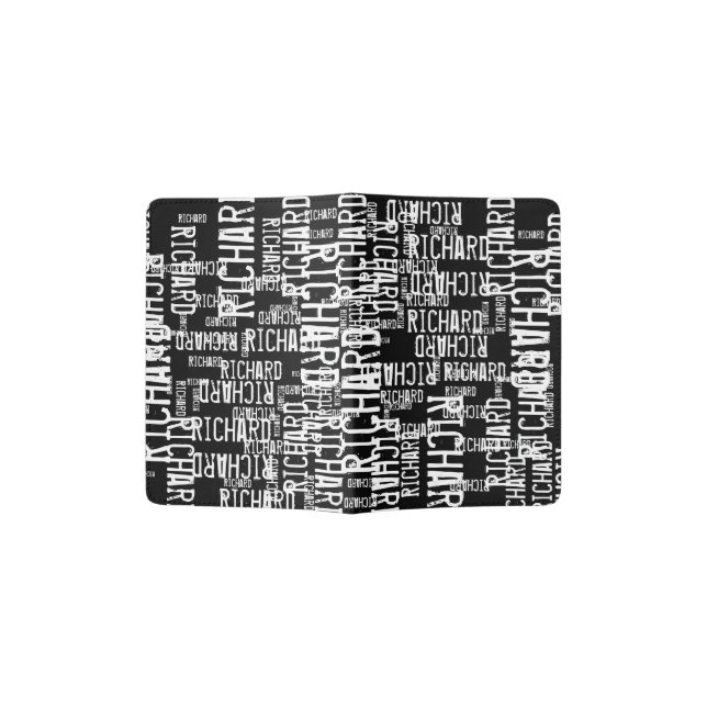 design a travel name pattern black & white passport holder (Opened)