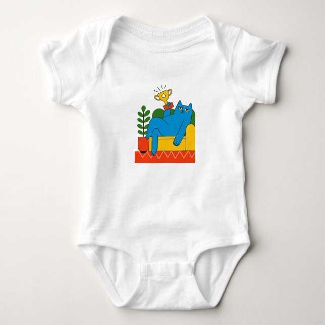 Design - Blue Cat Trophy Lounger - T-Shirt Baby  Baby Bodysuit (Front)