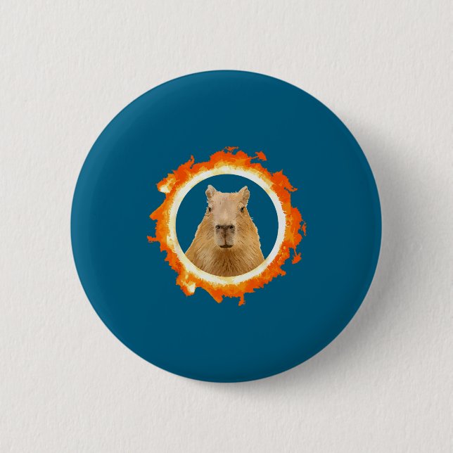 Design Capybara Eclipse Meme Solar Animal Button (Front)