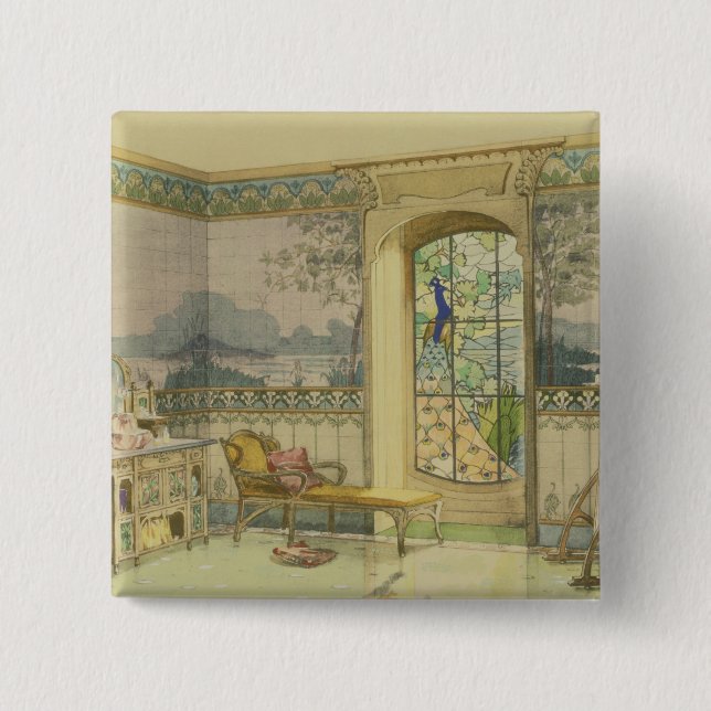 Design for a Bathroom, from 'Interieurs Modernes', Pinback Button (Front)