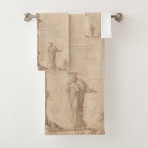 Design for a Crucifix with the Virgin Mary Bath Towel Set