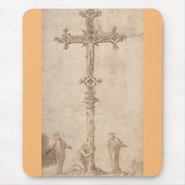 Design for a Crucifix with the Virgin Mary Mouse Pad (Front)