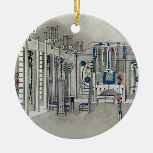Design for a Music Room with panels by Margaret Ma Ceramic Ornament (Front)