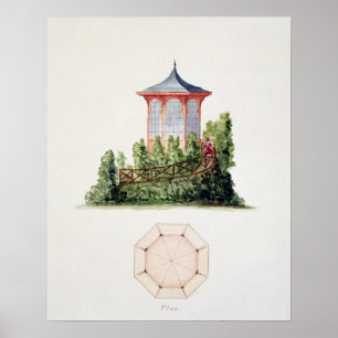 Design for a pavilion in simplified oriental style poster