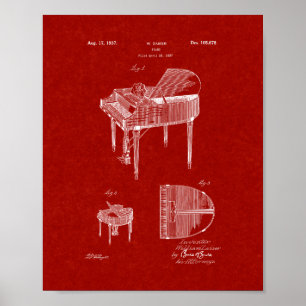 Design For A Piano Patent - Burgundy Red Poster