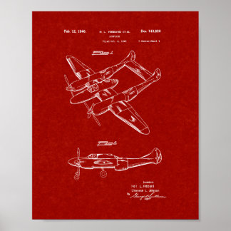 Design For An Airplane Patent - Burgundy Red Poster