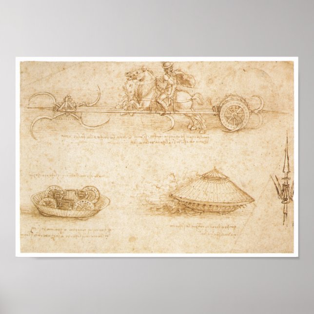 Design for an Armored car, Leonardo da Vinci Poster (Front)