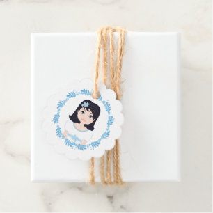 Design: Girl of Communion with Blue Floral Orla Favor Tags