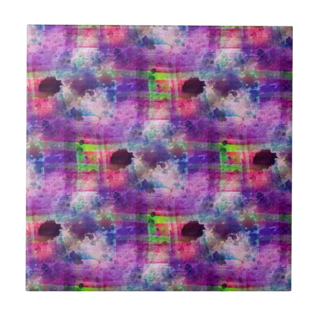 Design green, purple texture watercolor ceramic tile (Front)