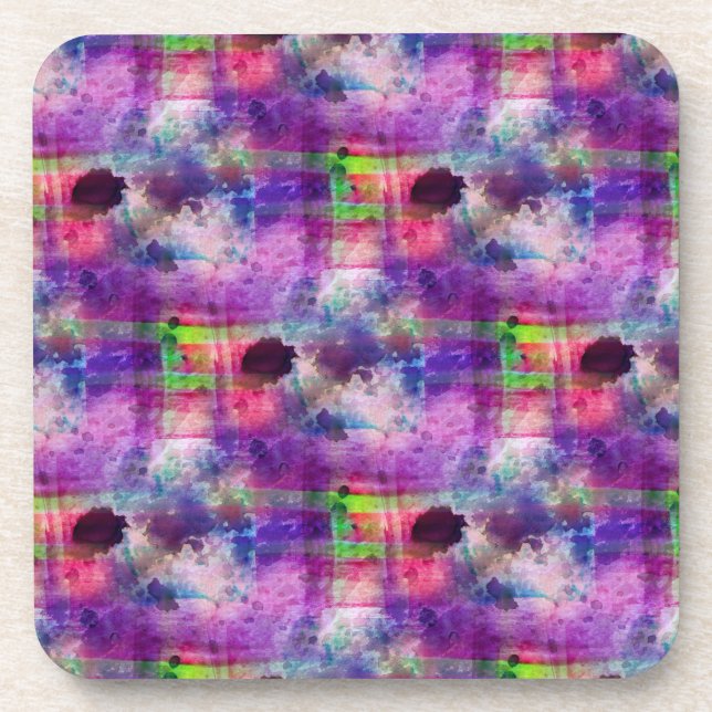 Design green, purple texture watercolor coaster (Front)