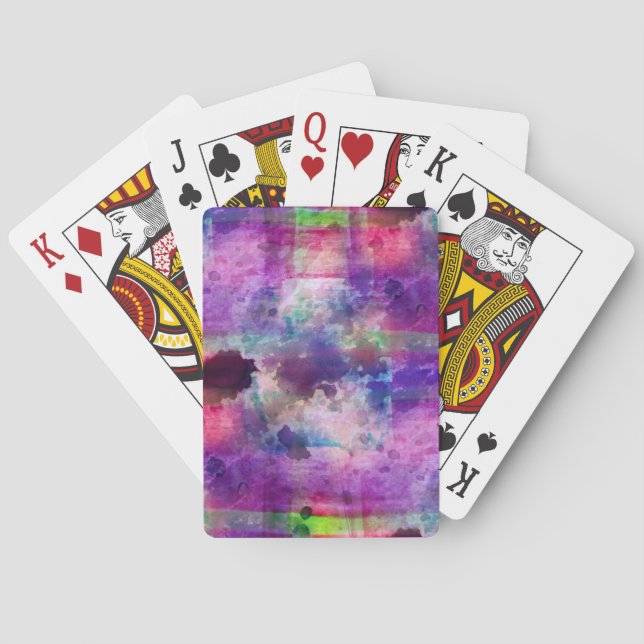 Design green, purple texture watercolor poker cards (Back)