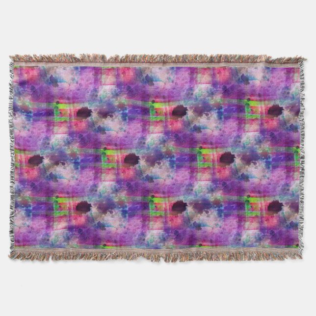 Design green, purple texture watercolor throw blanket (Front)