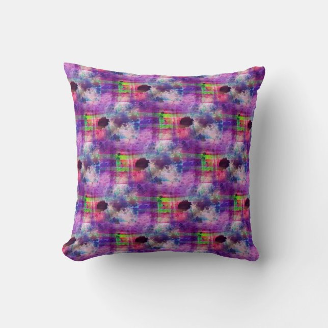 Design green, purple texture watercolor throw pillow (Front)