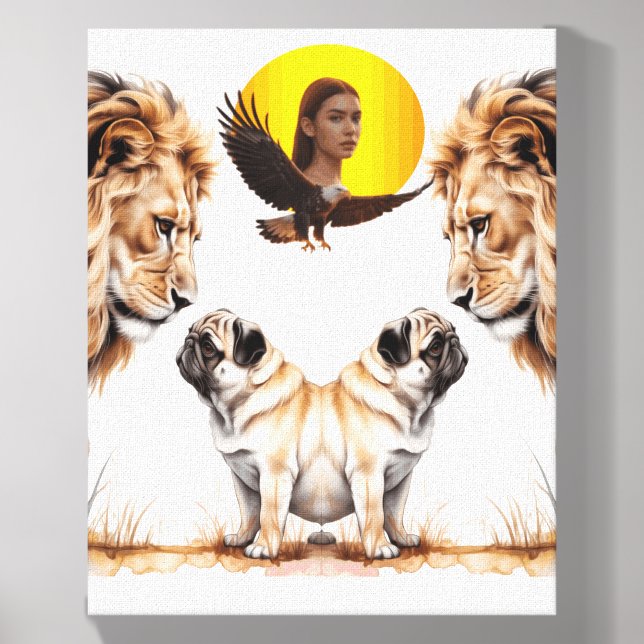 design moon women lion and dog canvas photo tile  (Front Set)