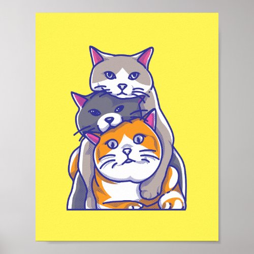 Design of 3 cute cats overlapping poster