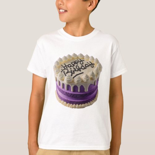 Design of purple birthday cake T_Shirt