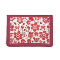 design of strawberries and cakes tri-fold wallets