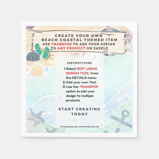 Design Own Beach Coastal Nautical Partyware  Napkins (Front)