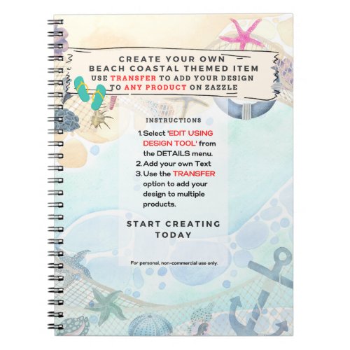 Design Own Beach Coastal Nautical Planner Diary Notebook