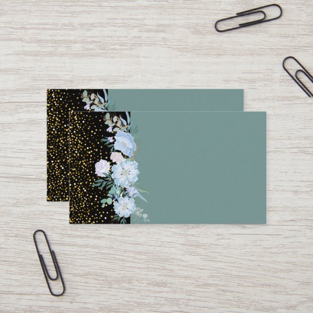 Design Own Blue Floral Business or Event Stationer Business Card (Front/Back In Situ)