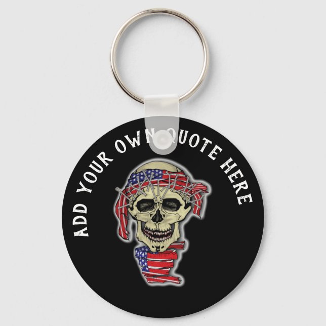 Design Own Gothic Skull American Flag Keychain (Front)