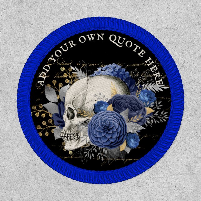 Design Own Gothic Skull Blue Roses Goth Death Patch (Front)