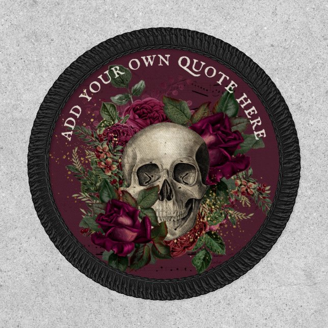 Design Own Gothic Skull Burgundy Roses Goth Death Patch (Front)