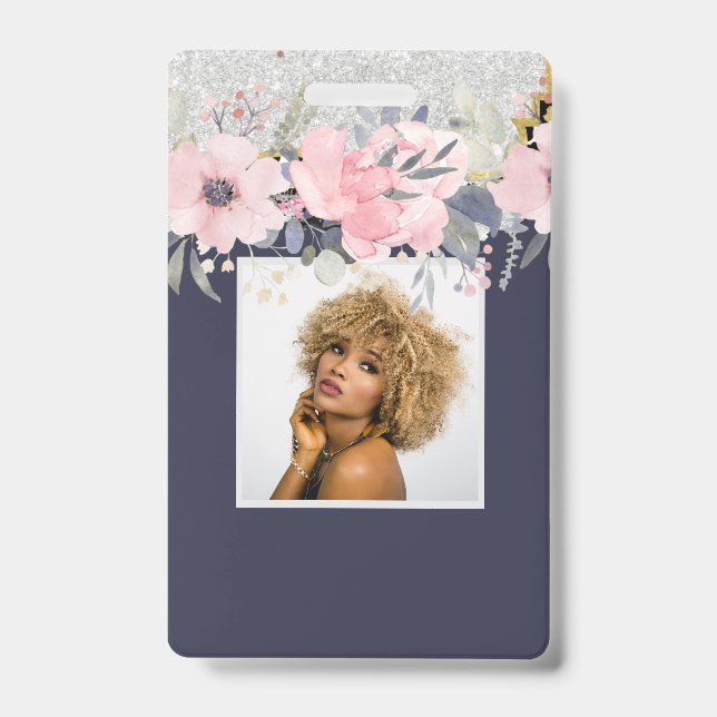 Design Own Pretty Girly Pink Floral Stationery Badge (Front)