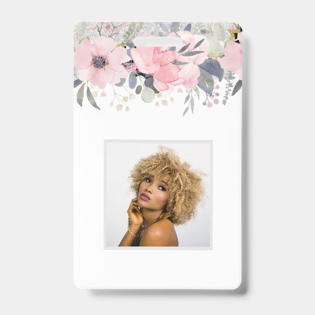 Design Own Pretty Girly Pink Floral Stationery Badge (Front)