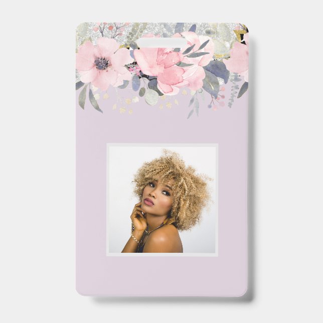 Design Own Pretty Girly Pink Floral Stationery Badge (Front)