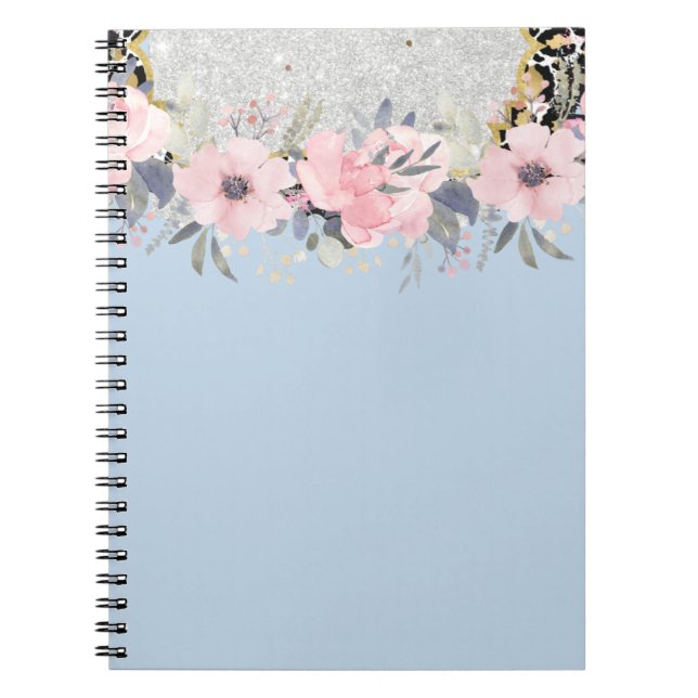 Design Own Pretty Girly Pink Floral Stationery Notebook (Front)