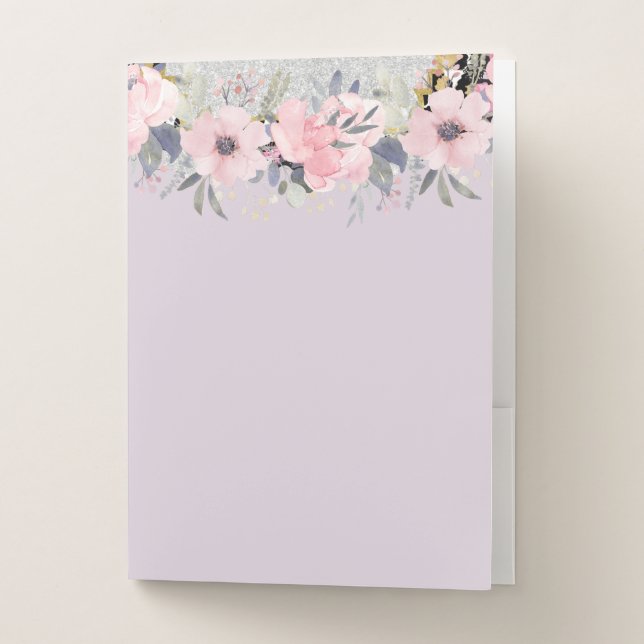Design Own Pretty Girly Pink Floral Stationery Pocket Folder (Front)