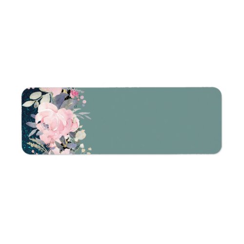 Design Own Stationery Girly Flowers Blue Glitter Label