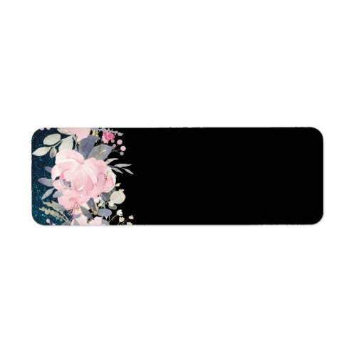 Design Own Stationery Girly Flowers Blue Glitter Label