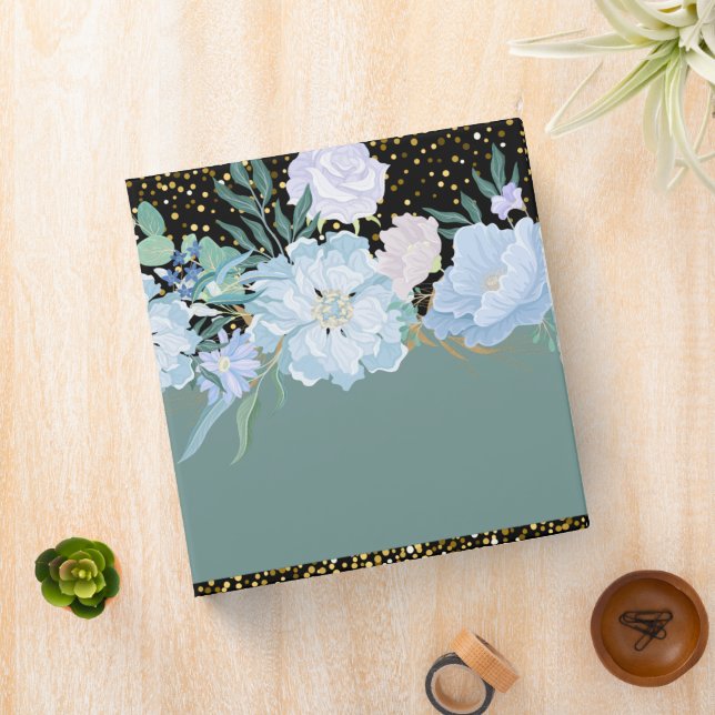 Design Own Trending Girly Stationery Blue Flowers 3 Ring Binder (In Situ)