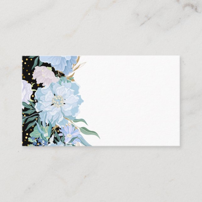Design Own Trending Girly Stationery Blue Flowers Business Card (Front)