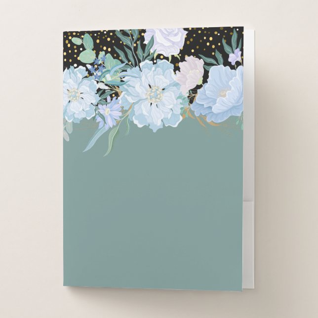 Design Own Trending Girly Stationery Blue Flowers Pocket Folder (Front)
