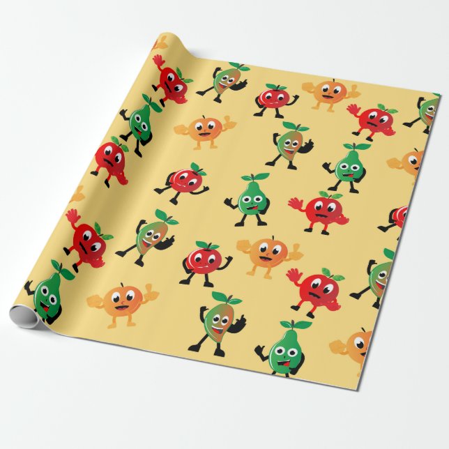 Design patterns with cute fruit character shapesab wrapping paper (Unrolled)