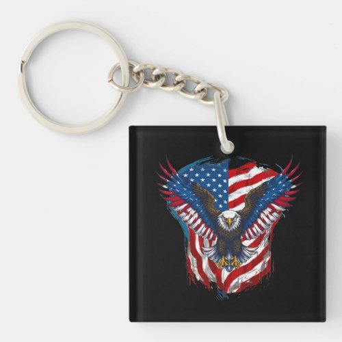 Design printed with eagle and American flag Keychain