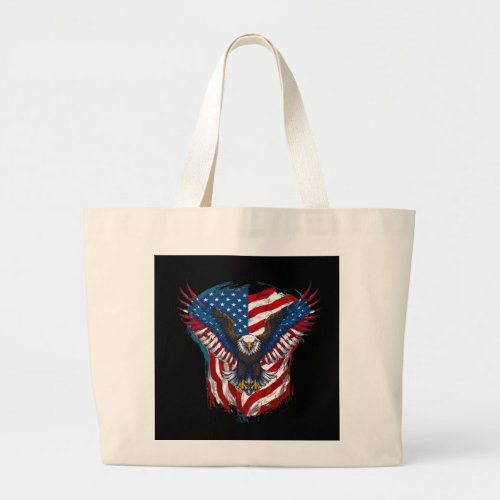 Design printed with eagle and American flag Large Tote Bag