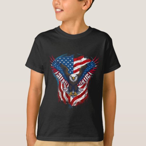 Design printed with eagle and American flag T_Shirt