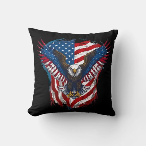 Design printed with eagle and American flag Throw Pillow