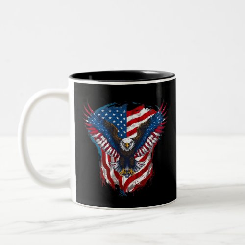 Design printed with eagle and American flag Two_Tone Coffee Mug