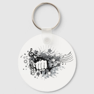 Design with fist,stars and musical notes on keychain