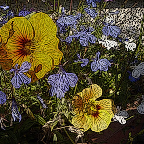 design with lots of yellow blue and white flowers pouf