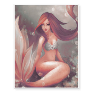 Design with mermaid under water. Anime girl Temporary Tattoos