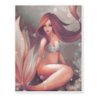 Design with mermaid under water. Anime girl Temporary Tattoos