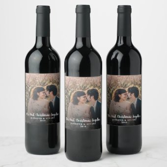 Design Your First Christmas Together Photo Wine Label 