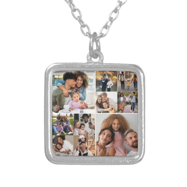 Design Your Own 10 Photo Collage Silver Plated Necklace (Front)