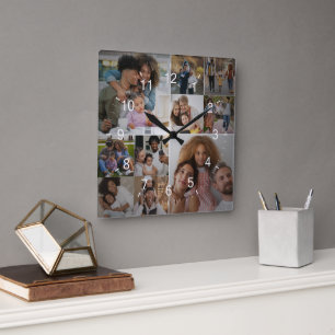 Design Your Own 10 Photo Collage Square Wall Clock